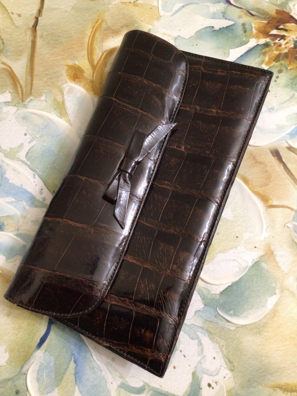 Vtg Genuine Alligator Skin Leather Flap Front Clutch Evening Bag Made in Brazil